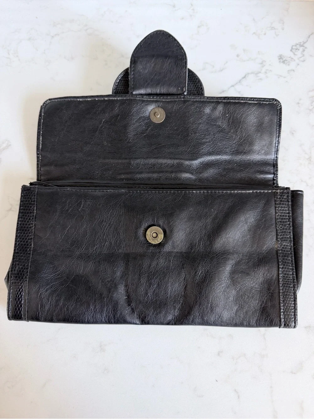 Vintage Y2K Black Women's Leather Clutch with Buckle Detail